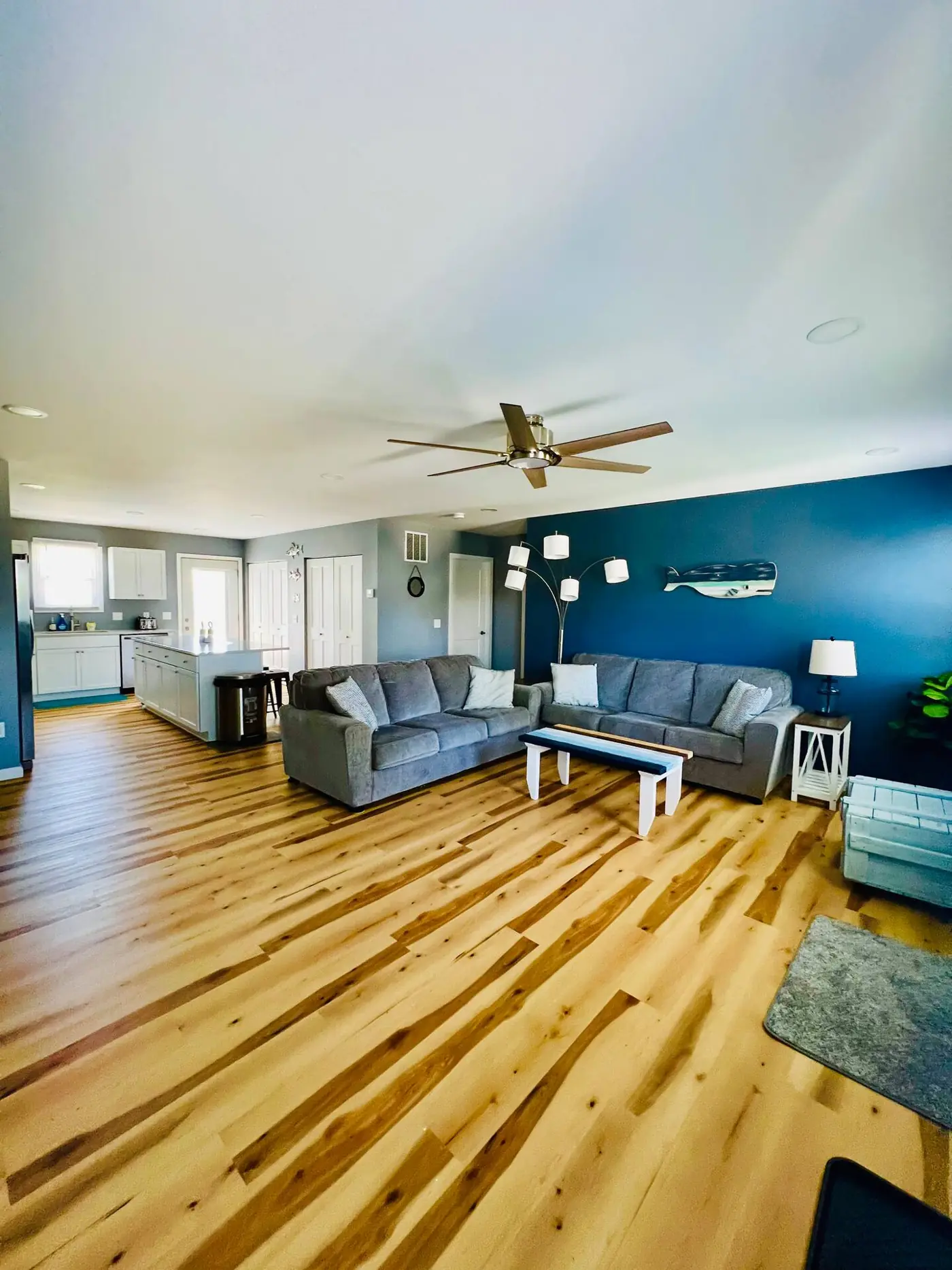 Living room with two large sofas and smart TV – Port Clinton vacation rental